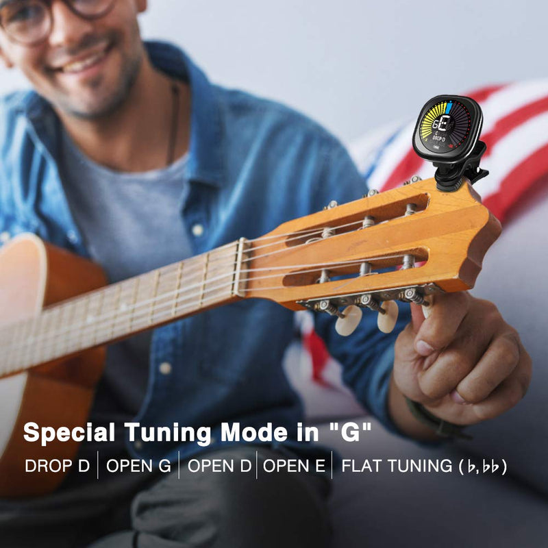 [AUSTRALIA] - LEKATO Rechargeable Guitar Tuner Clip On LED Color Display Tuner for All Instruments - Guitar, Violin, Ukulele & Chromatic Tuning Modes, Fast & Accurate, Easy to Read, Professional and Beginner 