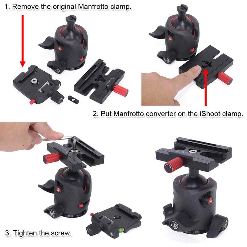 iShoot Adapter Clamp Compatible with Manfrotto Gitzo Quick Release Plate of Arca-Swiss Fit 200PL 410PL& ARCA Fit Tripod Head Gitzo GH 1780 2780 3780 Manfrotto MH 490 492 494 496 498 054 055 057 MHXPRO