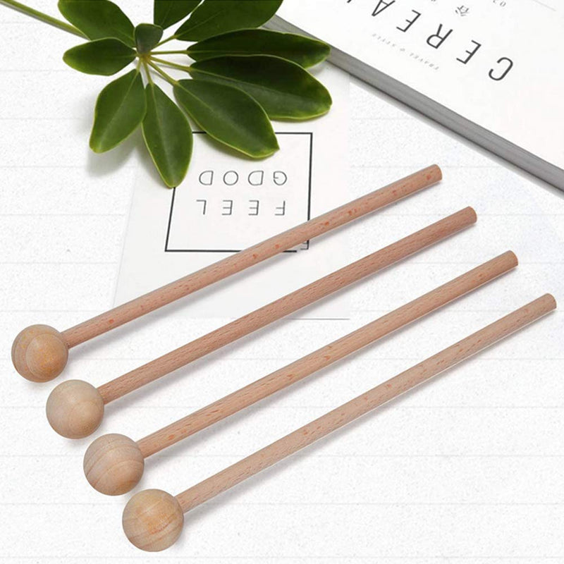 2 Pairs 7.8Inch Wood Mallets Percussion Sticks Round Head Mallet Music Accessories Round Head Hammer for Glockenspiel Xylophone Wood Block Energy Chime and Bell (Nature Wood Color) 2cm/0.8inch