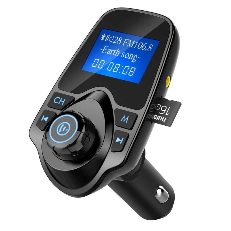 Nulaxy Bluetooth Car FM Transmitter Audio Adapter Receiver Wireless Handsfree Voltmeter Car Kit TF Card AUX USB 1.44 Display - KM19 Black