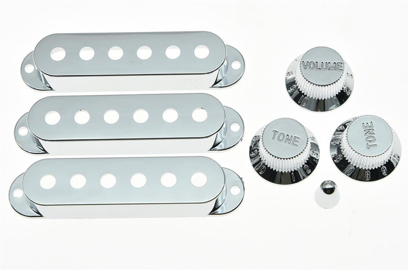 KAISH Chrome Plastic ST Strat Pickup Covers Knobs and 5 Way Switch Tip for Fender