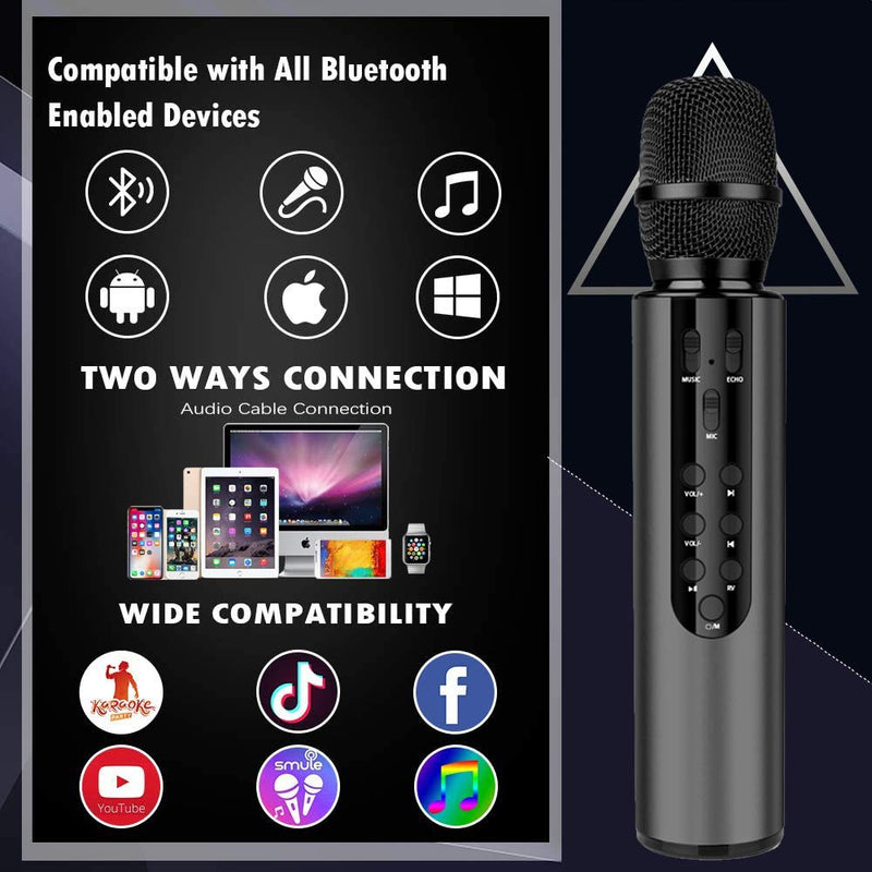 [AUSTRALIA] - ALPOWL Wireless Bluetooth Karaoke Microphone with Sound Card, 4-in-1 Portable Handheld Karaoke Mic Machine Christmas Birthday Home Party for Android/iPhone/PC or All Smartphone (Black) Black 