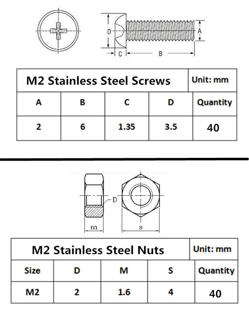 Guard4U 160pcs M2 Male-Female Brass Hex Spacer Standoff & Stainless Steel Screw Nut Assortment Kit (M2 Hex) M2 Hex