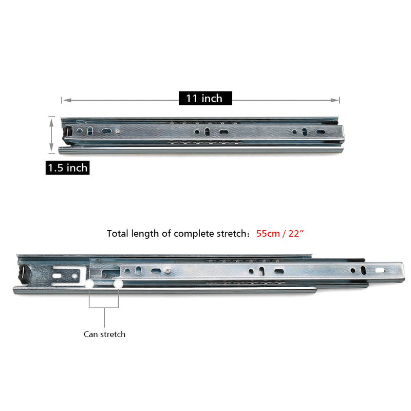 Drawer Slide 11 Inch Ball Bearing 3 Section Drawer Cabinet Slide, Side Mount 2pcs (Silver) 13 Inch Silver