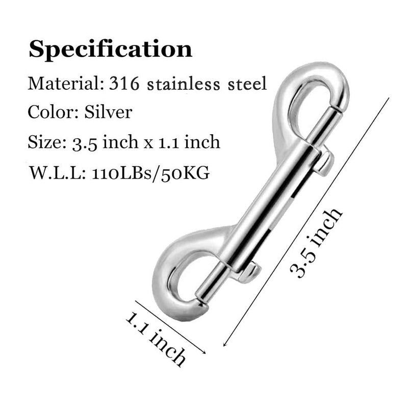 [AUSTRALIA] - POLARHAWK Double Ended Bolt Snap Hooks, Stainless Steel Double End Heavy Duty Trigger Snaps for Water Bucket/Dog Leash/Pet Feed Bucket/Pet Hammock and More, Pack of 6(3.5inch,Silver) 
