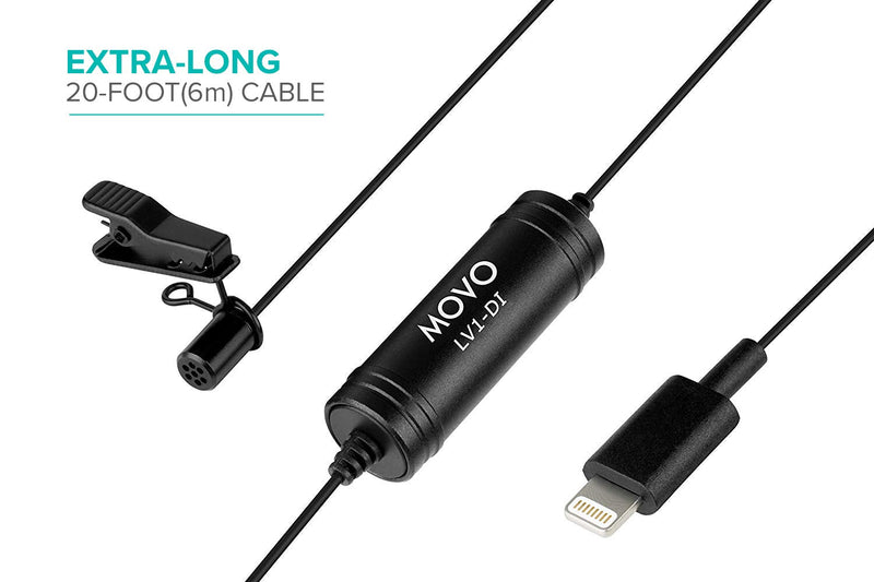 Movo LV1-DI High Fidelity Digital Lavalier Omnidirectional Clip on Microphone for iPhone with MFi Certified Lightning Connector Compatible with iPhone, iPad, iPod, iOS Smartphones and Tablets