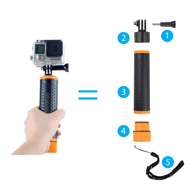 CamKix Waterproof Telescopic Pole Floating Hand Grip - Compatible with Gopro Hero 8 Black, Hero 7, 6, 5, Black, Session, Hero 4, Session, Black, Silver, Hero+ LCD and DJI Osmo Action Orange