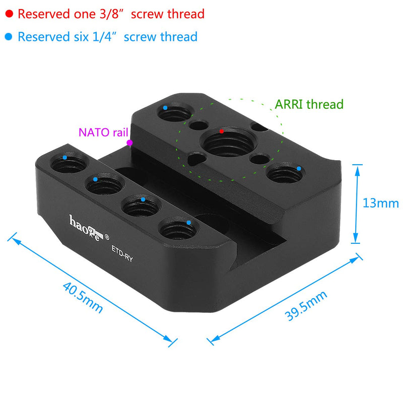 Haoge ETD-RY Mounting Plate Mount Holder Adapter for DJI Ronin-S Ronin-SC Ronin S SC Gimbal Stabilizer Built-in 1/4" 3/8" Threaded ARRI NATO Rail Interface fit Monitor Handle Magic Arm Microphone Mounting Adapter for Ronin S SC