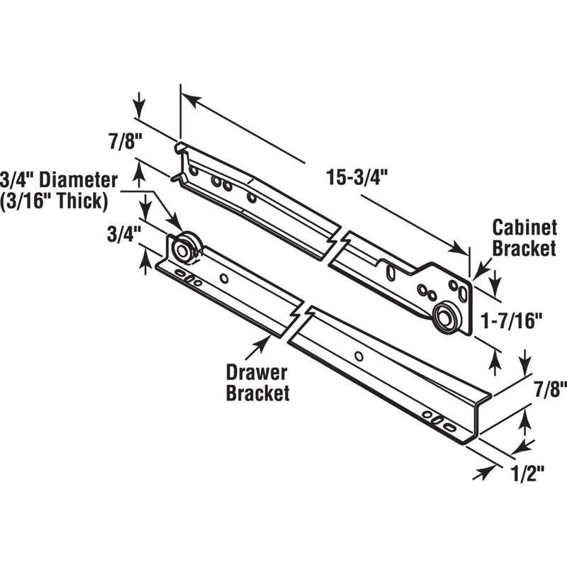 Prime-Line MP7210 Drawer Slide Kit, 15-3/4 in, Steel Tracks, White Powder Coat, (1 set)