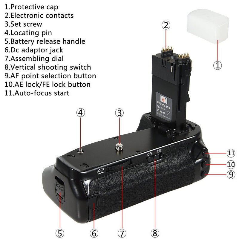 DSTE Replacement for Pro 2.4GHz Wireless Remote Control Multi-Function BG-E21 Vertical Battery Grip Compatible Canon EOS 6D Mark II Digital Camera as LP-E6