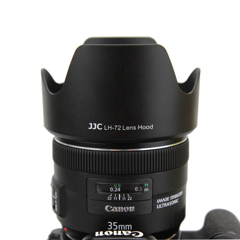 JJC Dedicated Reversible Lens Hood Shade Protector for Canon EF 35mm f2 is USM Lens Replaces Canon EW-72 Lens Hood, with Button to Lock or Release