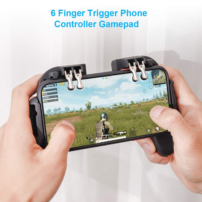 Mobile Game Controller with Cooling Fan for PUBG/Call of Duty/Fortnite Gaming Grip Gamepad Wireless Mobile Gaming Joystick for 4.7-6.5" iOS Android Phone [6 Finger Operation]