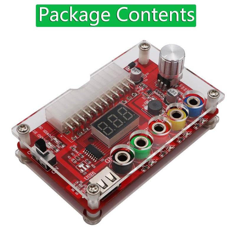 ATX Power Supply Breakout Board and Acrylic Case Kit with ADJ Adjustable Voltage Knob, Supports 3.3V, 5V, 12V and 1.8V-10.8V (ADJ) Output Voltage, 3A Maximum Output, Reset Protection. New Version