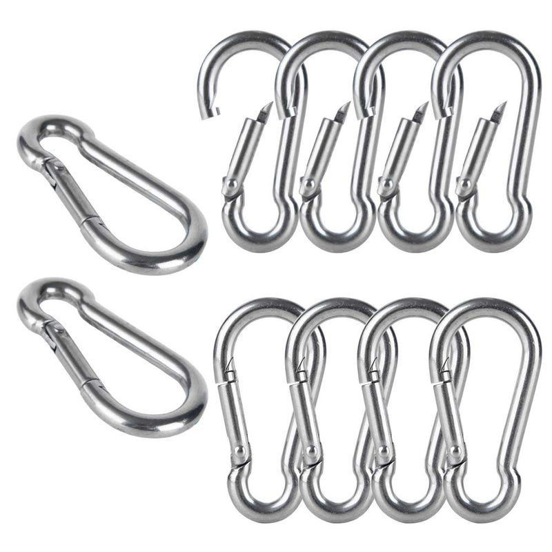 AOWESM Stainless Steel Spring Snap Hook Carabiner - Heavy Duty Carabiners - 304 Stainless Steel Clips (M5 - Set of 10) M5 - Set of 10