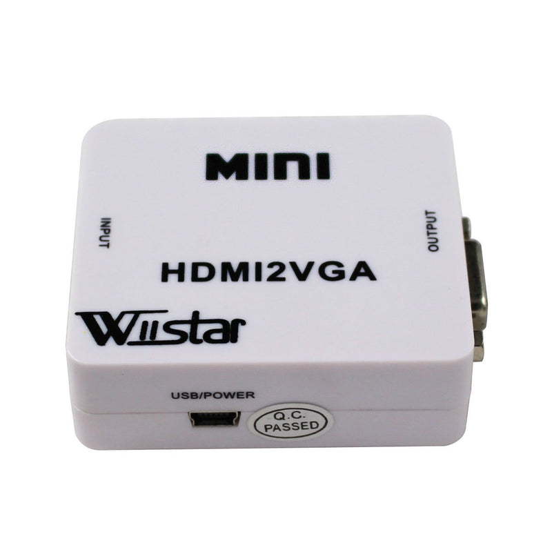 Mini HDMI to VGA Converter 1080P Audio Video Signal Output HDMI2VGA Converter for PS3 XBOX360 Blu-ray DVD Set-top Boxes PC Laptop to HDTV Projector White