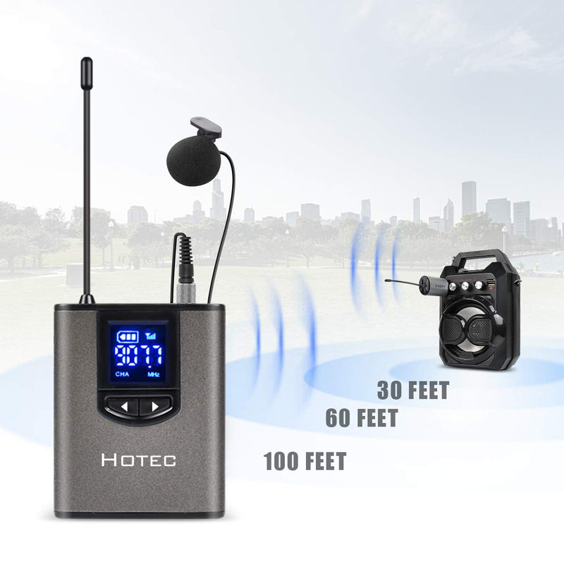 [AUSTRALIA] - Hotec UHF Wireless Headset Microphone/Lavalier Lapel Mic with Bodypack Transmitter and Mini Rechargeable Receiver 1/4" Output, for Live Performances, Support Phone silver 