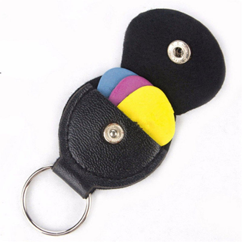 TRIXES Pick Holder with 3 Plectrums Faux Leather Folding Pouch Keyring Stocking Filler Black