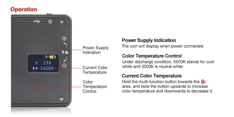 Sunwayfoto FL-96 Photography Fill Light 3000k-5500k LED adjustable color temperature stepless output control