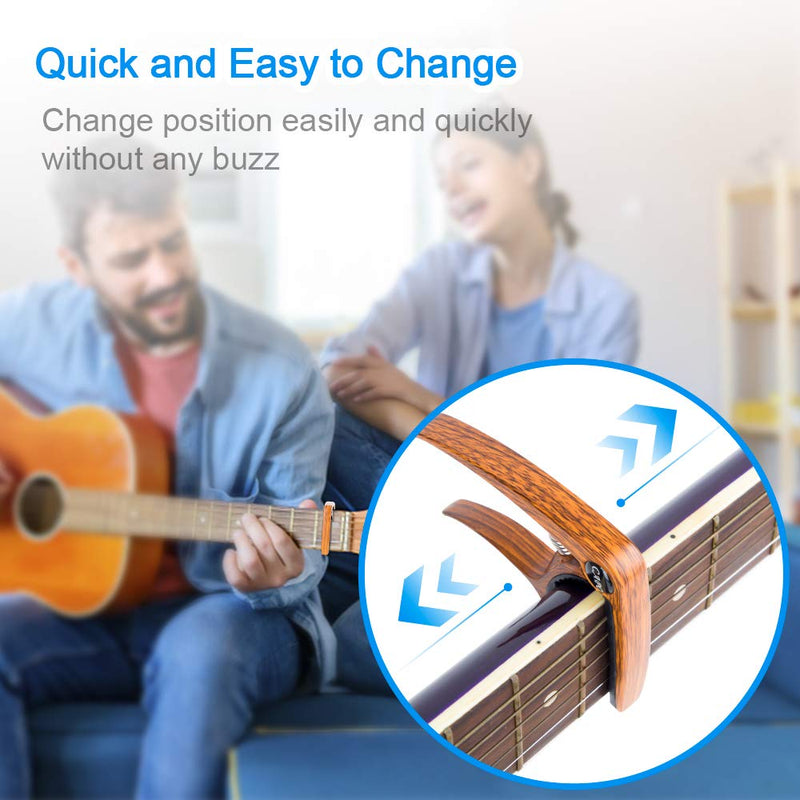 Guitar Capo for Acoustic and Electric Guitar, No Buzz and Quick to Change, Premium Ukulele Capo Suit for Mandolin, Banjo and Bass, Rosewood Color