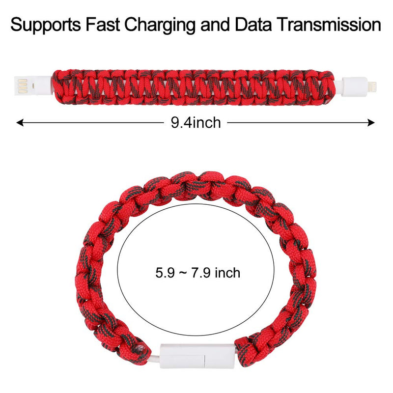 Data Charging Lighting Cable with Bracelet Design for iPhon Durable Braided Charging Wrist Band (Green) Green