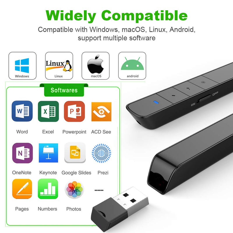 [AUSTRALIA] - KNORVAY Presentation Clicker Green Light Pointer USB Rechargeable Wireless Presenter PowerPoint Clicker Hyperlink Presentation Remote Control Slide Advancer RF 2.4GHz for Keynote/Mac/PC/Laptop … 