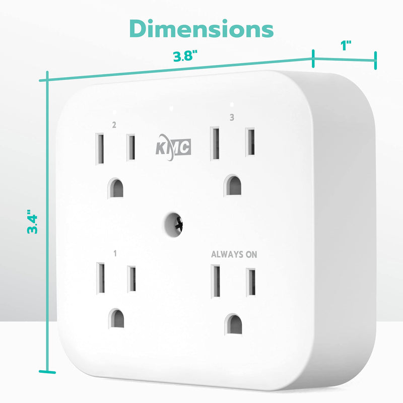KMC Smart Tap Mini 2-Pack, 4-Outlet Wall Mounted Multiple Smart Plug Adapter, 3 Independently Controlled Wi-Fi Smart Outlets, Compatible with Alexa & Google Assistant, No Hub Required 2 PACK