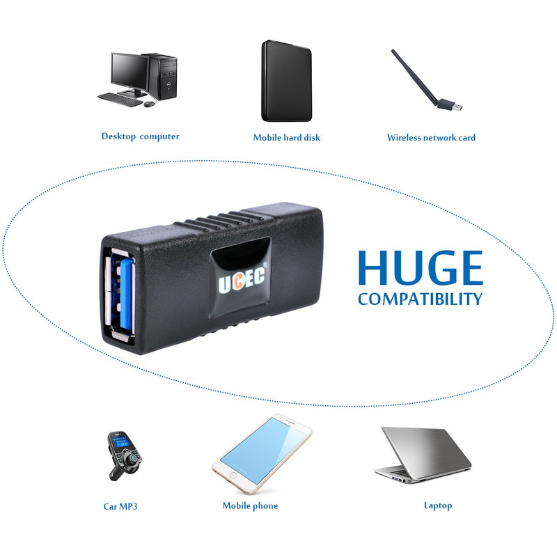 UCEC USB 3.0 Adapter - Type A Female to Female -Connector Converter Adapter - Black Female Coupler Black