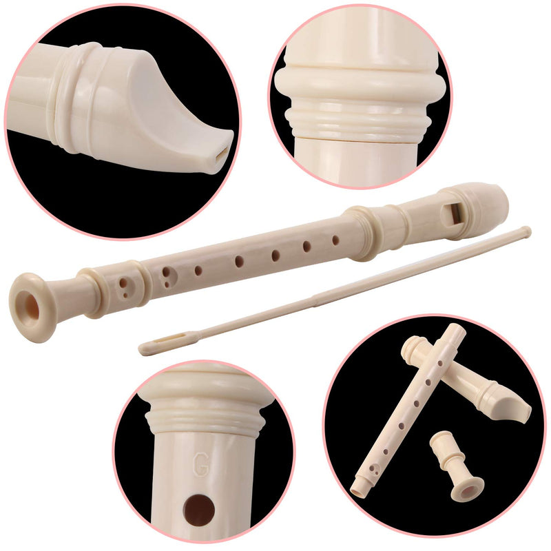 3 Pack 8 Hole Soprano Descant Recorder Instrument for Kids Recorders with Cleaning Rod and Instruction German Style (Ivory White)