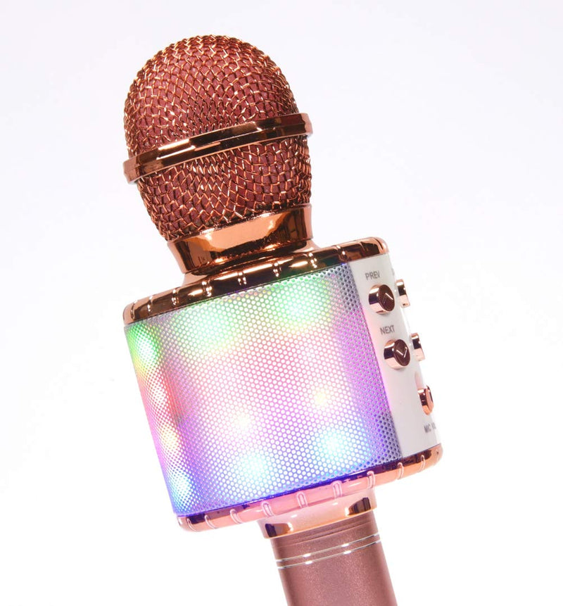 Wireless Karaoke Microphone 7-in-1 Handheld Portable Karaoke Machine, Built in Speakers & LED Light Show (Pink/Rose Gold) Pink/Rose Gold