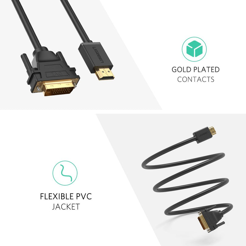 UGREEN HDMI to DVI Cable Bi Directional DVI-D 24+1 Male to HDMI Male High Speed Adapter Cable Support 1080P Full HD for Raspberry Pi, Roku, Xbox One, PS4 PS3, Graphics Card, Nintendo Switch 3FT