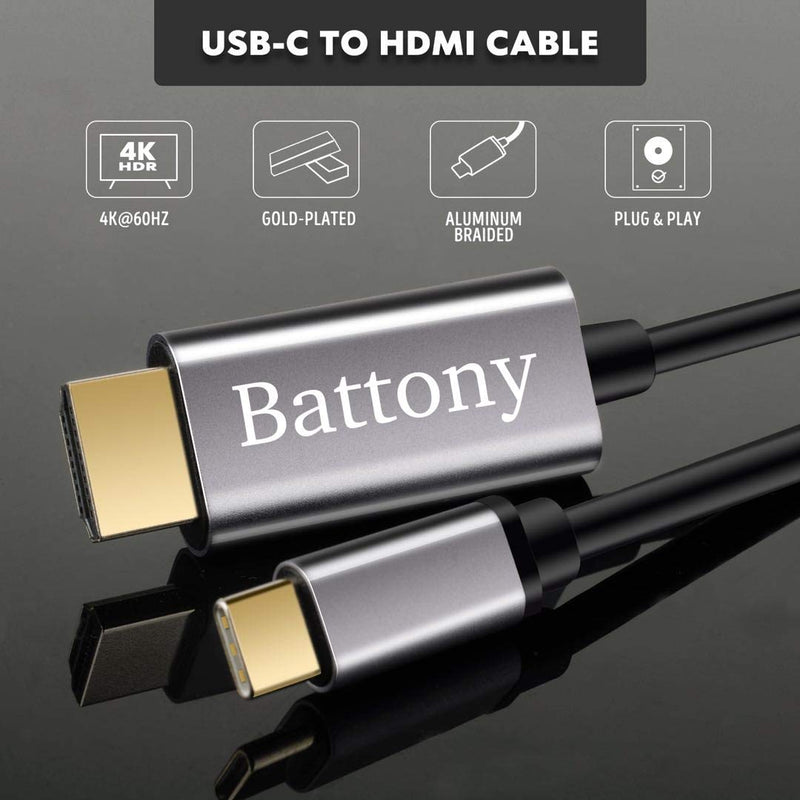 Battony USB C to HDMI Cable for Home Office 6ft 4K,Type-c hdmi [Thunderbolt 3 Compatible] for MacBook Pro 2017-2020, MacBook Air/iPad Pro 2018, Samsung Galaxy S10/S9, Surface Book 2 and More