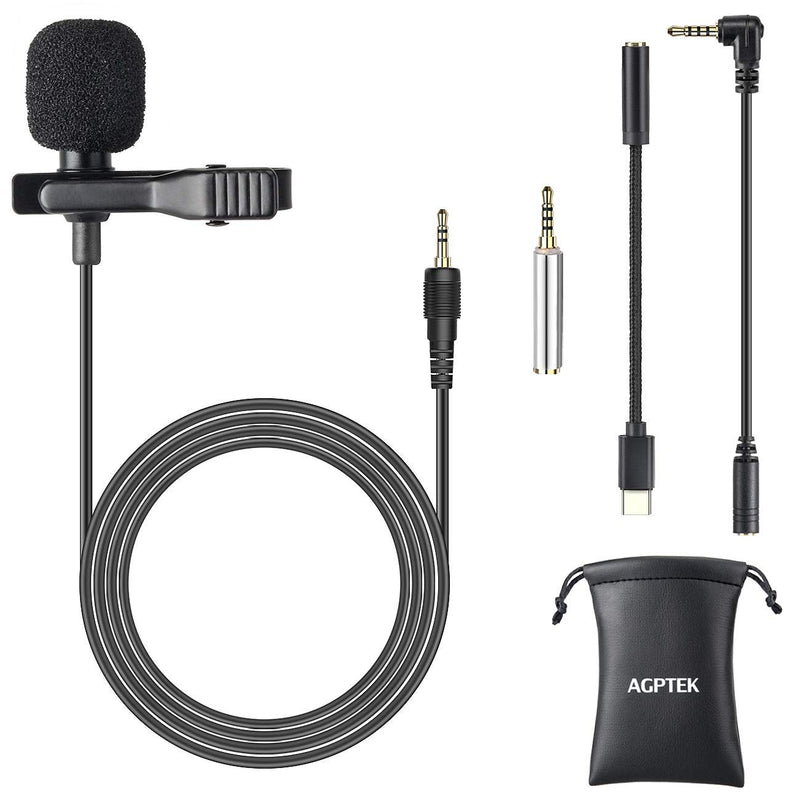 [AUSTRALIA] - AGPTEK Clip Lavalier Lapel Microphone 3.5mm, Professional Omnidirectional Condenser Mic with 3 Kinds of Adapters and Wind Muff, Perfect for Camera, DSLR, iPhone, Android, PC 