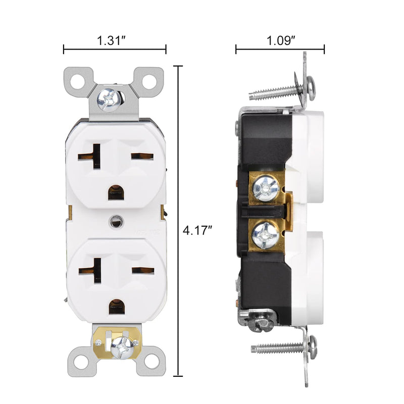 PowGrow Duplex Electrical Receptacle Outlets, 20Amp 250V Wall Outlet Straight Blade Receptacle, 2 Pole 3 Wire, 20A 250V, NEMA 6-20R/NEMA 6-15R, White, 2-Pack 2-Pack/ 20A 250V