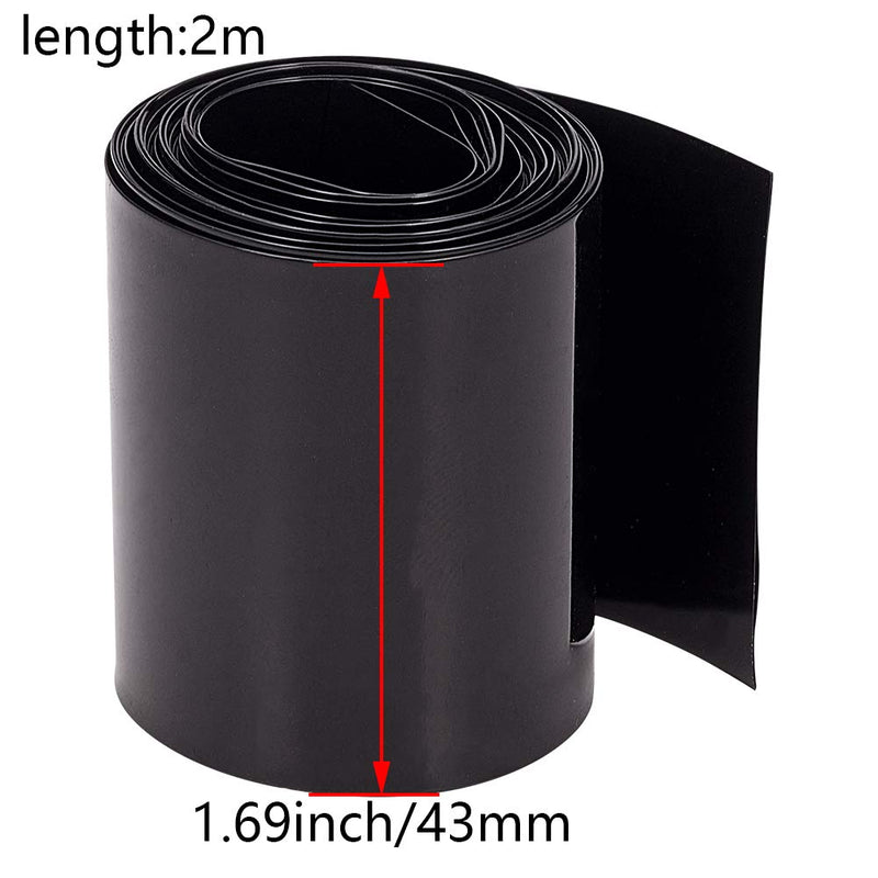 Othmro Battery Shrink Wrap PVC Heat Shrink Tubing Flat Width 43mm, Length 2m for Big Battery Pack Power Black