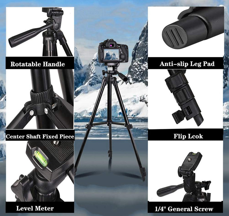 Camera/Phone Tripod,Lightweight Aluminum Travel Tripod with Phone Holder/Bluetooth Remote/Carry Bag for Travel/YouTube Video/Photography/Vlog,Compatible with iPhone/Android