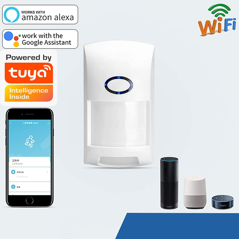 Smart Motion Sensor, WiFi Wireless Security Alarm,with Free Notification Tuya APP Control Home Security PIR Motion Detector, Compatible with Alexa, Siri