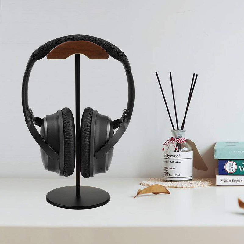 Wood Headphone Stand Rack - Universal Cambered Headphone Hanger,Walnut Headset Hanger Accessory Compatible with logitech Razer Shure Gaming DJ Earphones for Desktop Organization Display