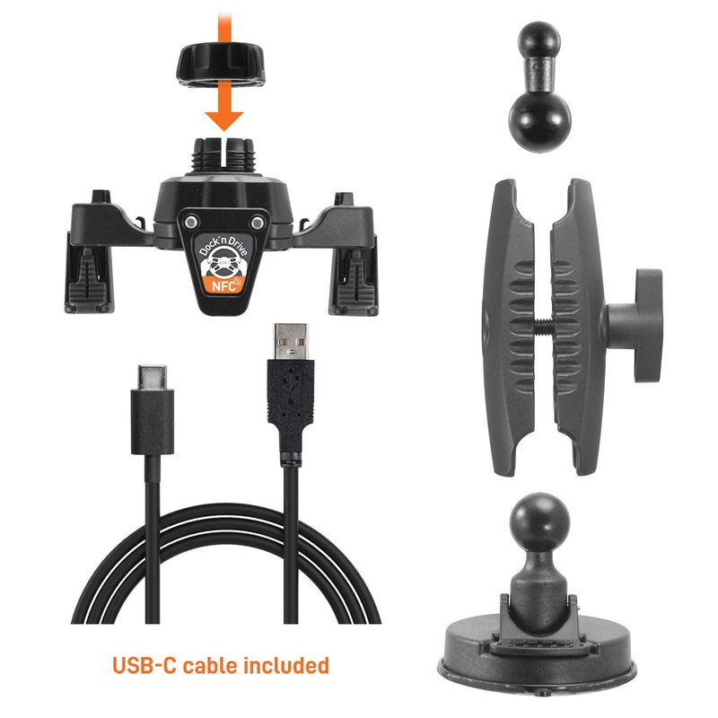 iBOLT xProDock NFC Bizmount - Phone Holder/Mount with Heavy Duty Suction Cup Base and 1.5m USB-C Cable- for Your Windshield, Dashboard - for Telematic Commuters, Fleets, Cars, Large Trucks, Vans