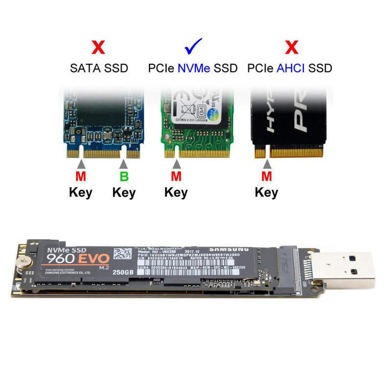 CY USB 3.0 to Nvme M-Key M.2 NGFF SSD External PCBA Conveter Adapter Card Flash Disk Type Black without Cover