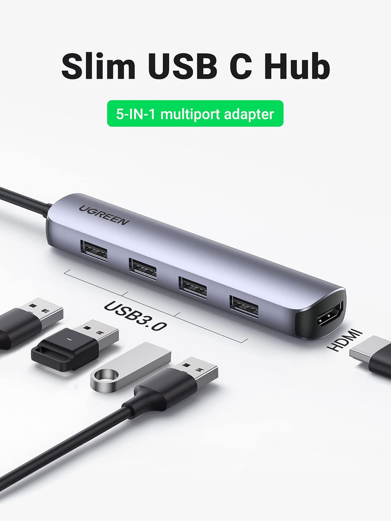 UGREEN USB C Hub 5 in 1 Dongle USB-C to HDMI Multiport Adapter Type C Dock with 4K HDMI Output 4 USB 3.0 Ports Compatible for MacBook Pro iPad Pro XPS Pixelbook and More