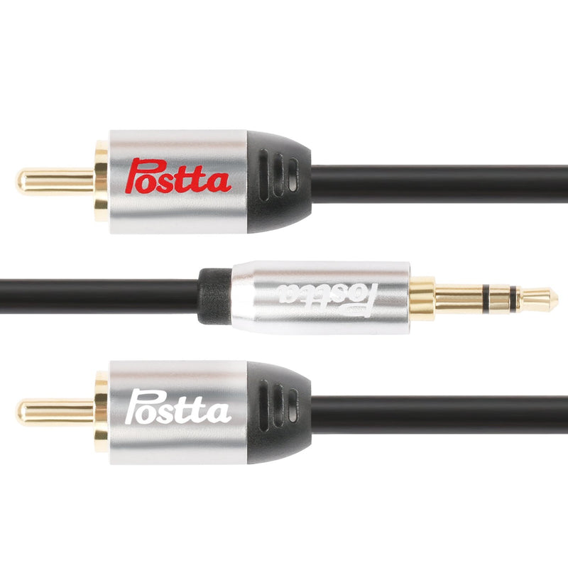 Postta 3.5mm to 2RCA Stereo Audio Cable(10 Feet) Gold Plated Dual-Shielding with Premium AL-Shell -Black 10FT Black