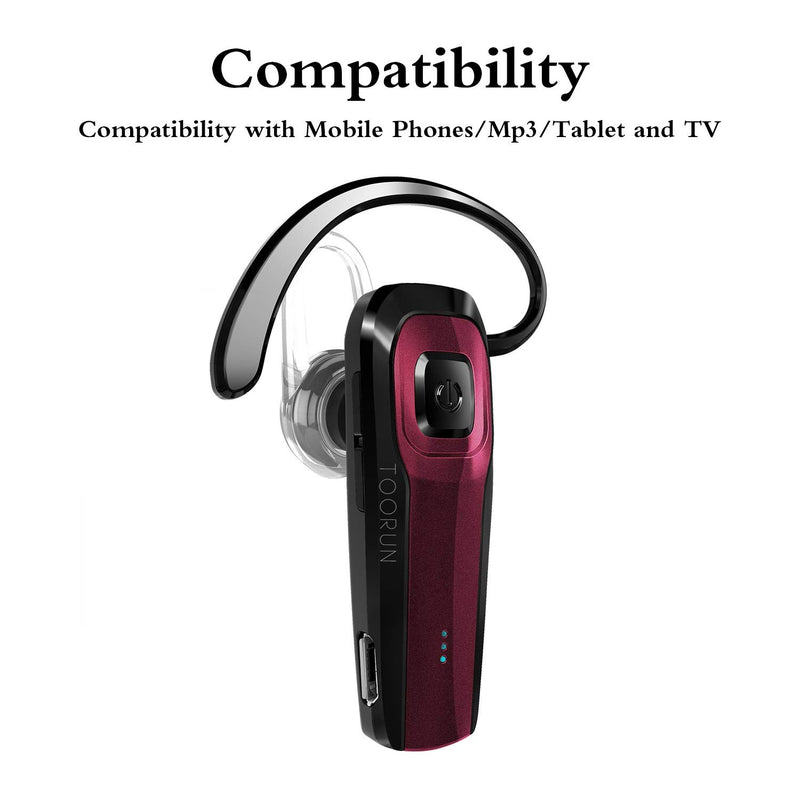 TOORUN M26 Bluetooth Headset with Noise Cancelling Compatible with Smart Phones LG G7 Samsung Note9 S9 iPhone Xs MAS Moto Z3 P30 Google pixel3 ZTE Axon-Red