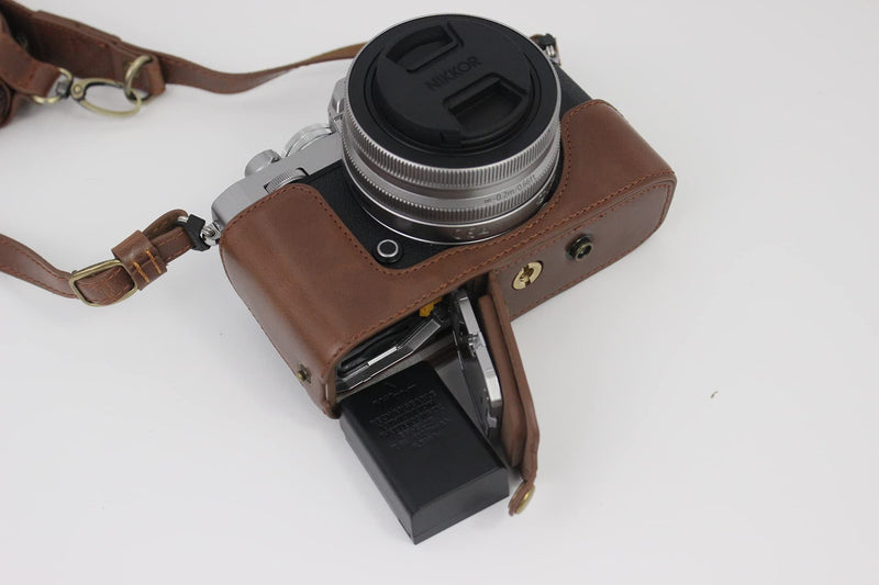 Z fc Zfc Case, BolinUS Handmade PU Leather Fullbody Camera Case Bag Cover for Nikon Z fc Zfc with 28mm Lens Bottom Opening Version + Neck Strap + Mini Storage Bag (Coffee) Coffee