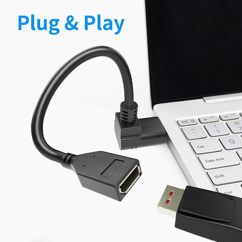 4K/60Hz 90 Degree Angle Displayport 1.2 Extension Cable Displayport Male to Female Displayport 1.2 Cable Cord 4K@60Hz,2K@144hz 0.3M/1FT M2F 1FT Model B