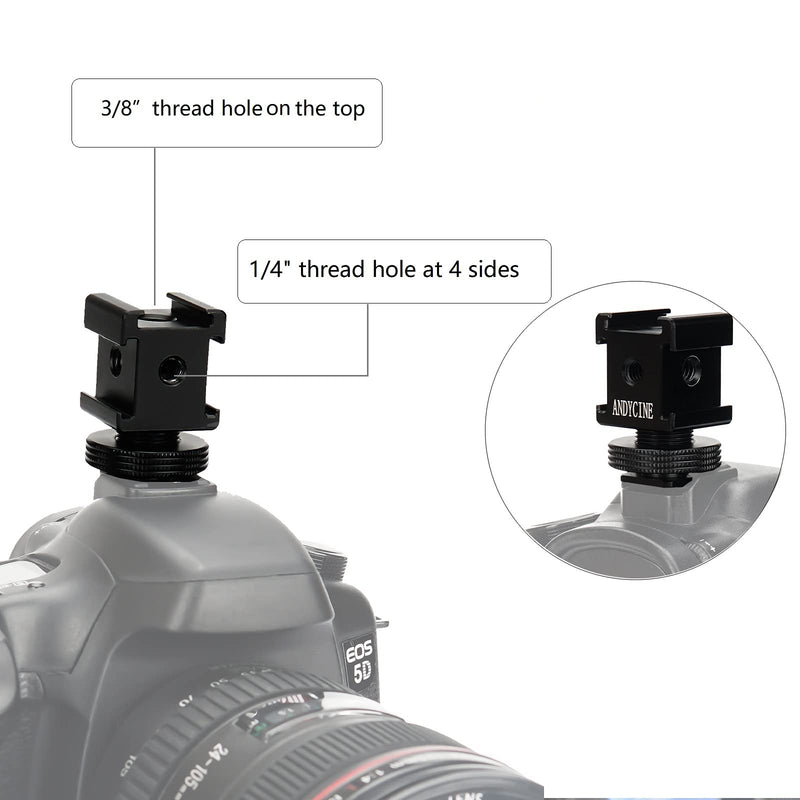 ANDYCINE 3 Side Cold Shoe Mount Monitor Holder with 1/4inch and3/8 Thread Holes for Extend Your Camera Shoe Mount Compatible for led Light,Microphone,Video Transmitter