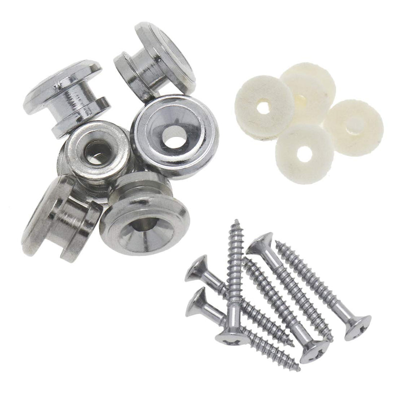 Yootop 6 Pcs Guitar Strap Screw Lock, Mushroom Head End Button Pins with Wool Washer for Bass Guitar Ukulele, Silver Tone