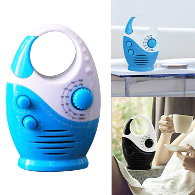 Shower Radio, AM/FM Button Bathroom Radio with Top Handle, Waterproof Hanging Shower Radio Speaker Adjustable Volume Music Player for Home Party Outdoor Travel Hiking(White & Blue) white & blue