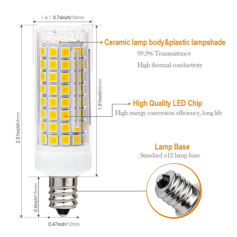 E12 LED Bulb 8W C7 Bulb Equivalent to E12 Halogen Bulb 80W, Warm White 3000K T3/T4 Base 120V E12 Candelabra Bulbs for Ceiling Fan, Chandelier Lighting, Kx-2000 Bulbrite Replacement (4 Pack) E12 3000K