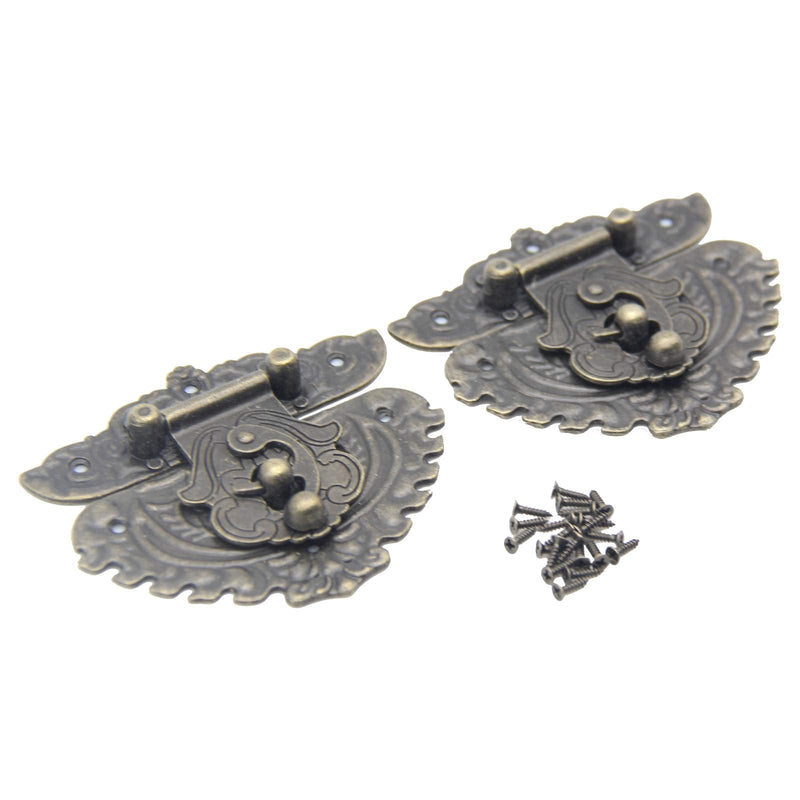 2Pcs Latch Hasp Antique Brass Decorative Hasp Jewelry Wooden Box Hasp Latch Lock with Screws for Drawer Cabinet Jewelry Wooden Case Box Antique Bronze Lock, 86x76mm 86*76mm