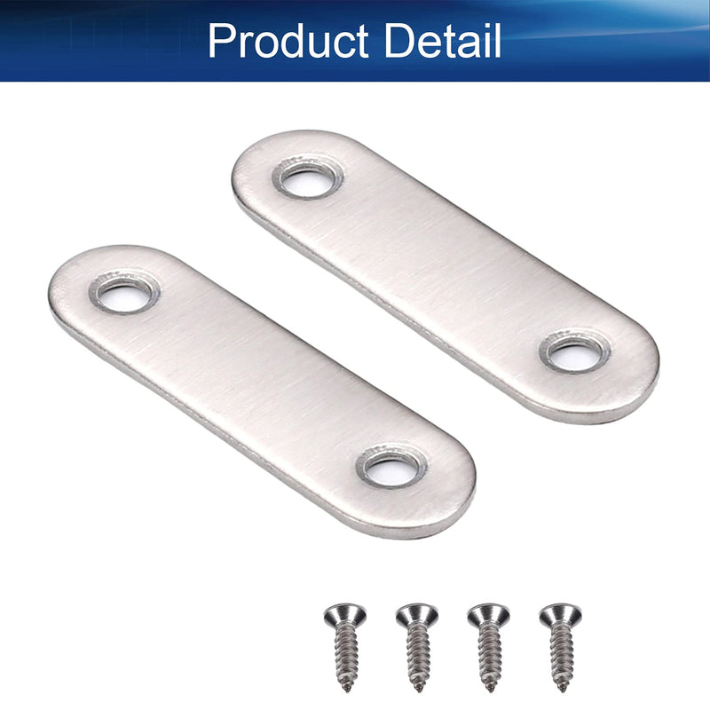 Heyiarbeit 10 PCS Flat Fixed Straight Bracket Repair Board 2.24" x 0.63"Brushed Stainless Steel Surface Connection Angle Bracket Gusset Plate